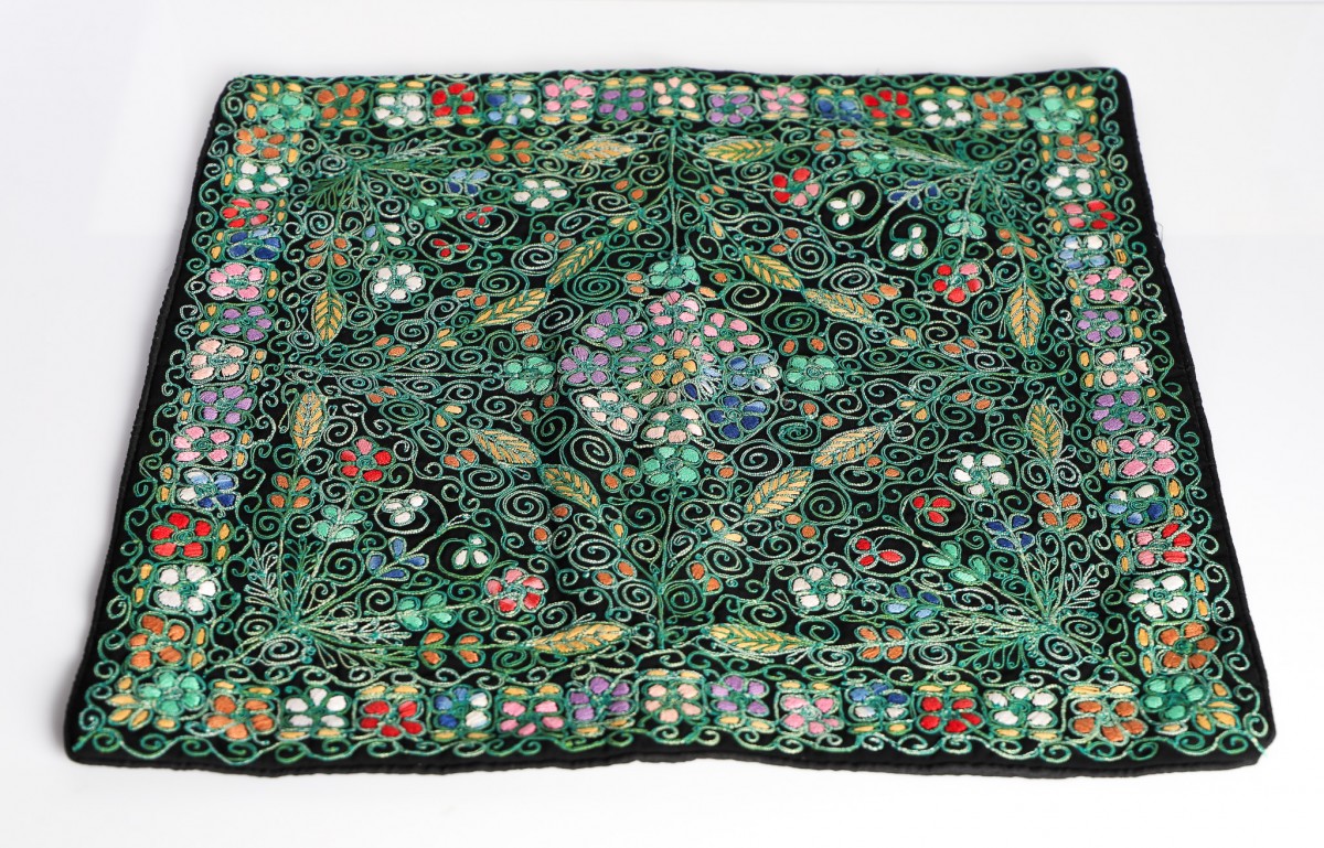 Handcrafted Embroidered Square Pillow - Vintage Home Decor Cushion