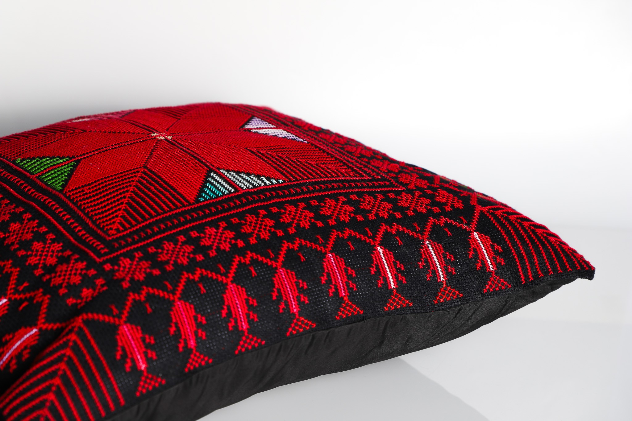 Traditional Hand-Embroidered Square Pillow - Unique Accent Cushion