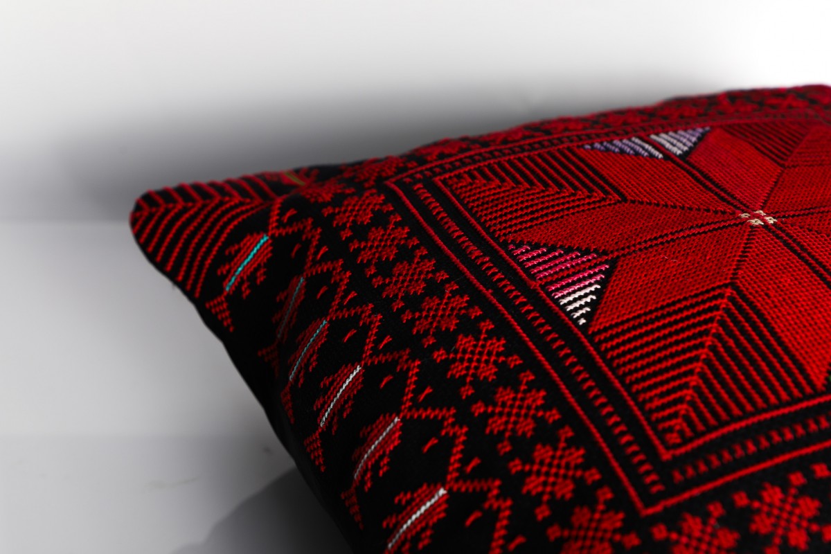 Traditional Hand-Embroidered Square Pillow - Unique Accent Cushion