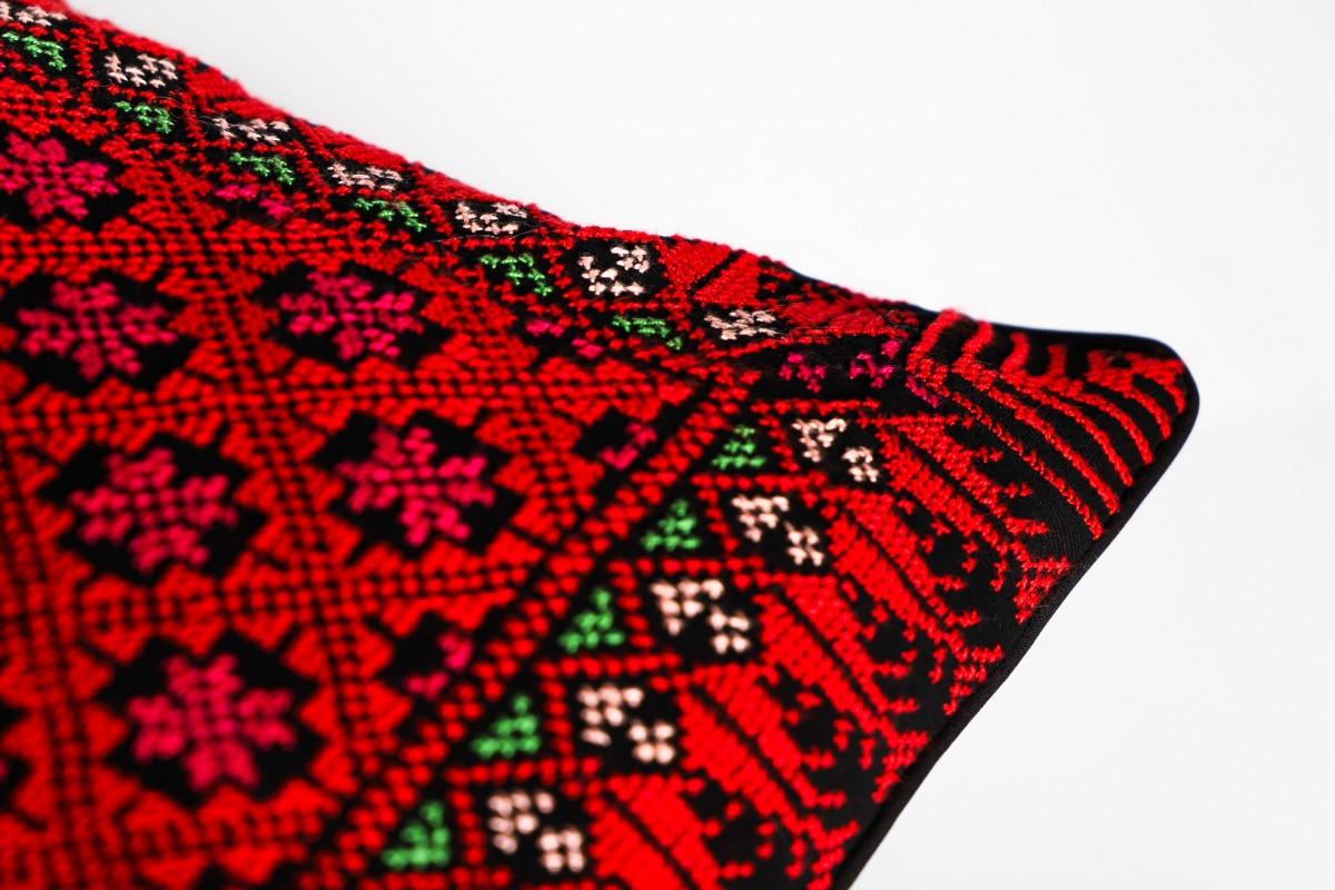 Hand embroidered square pillow