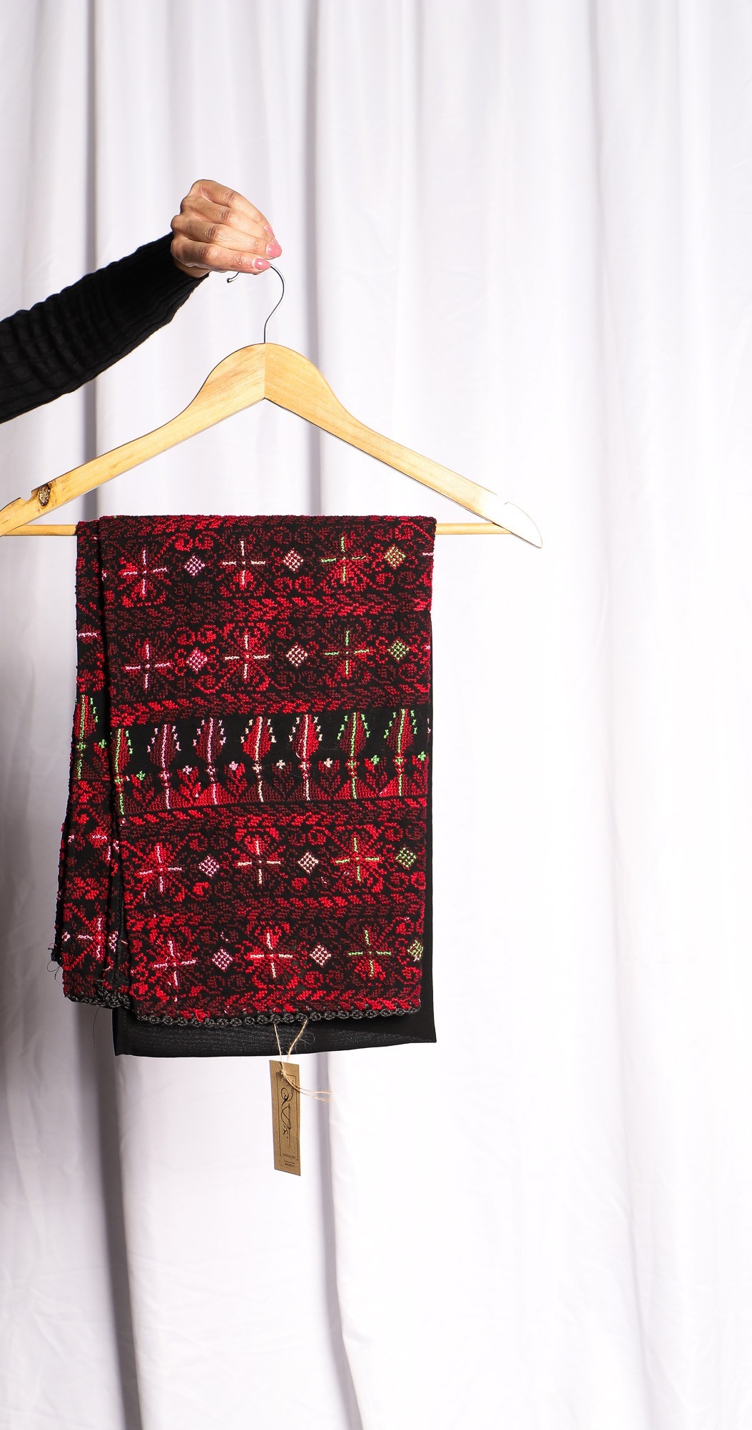 Hand-Embroidered Palestinian Shawl in Deep Red – Bold Heritage Elegance