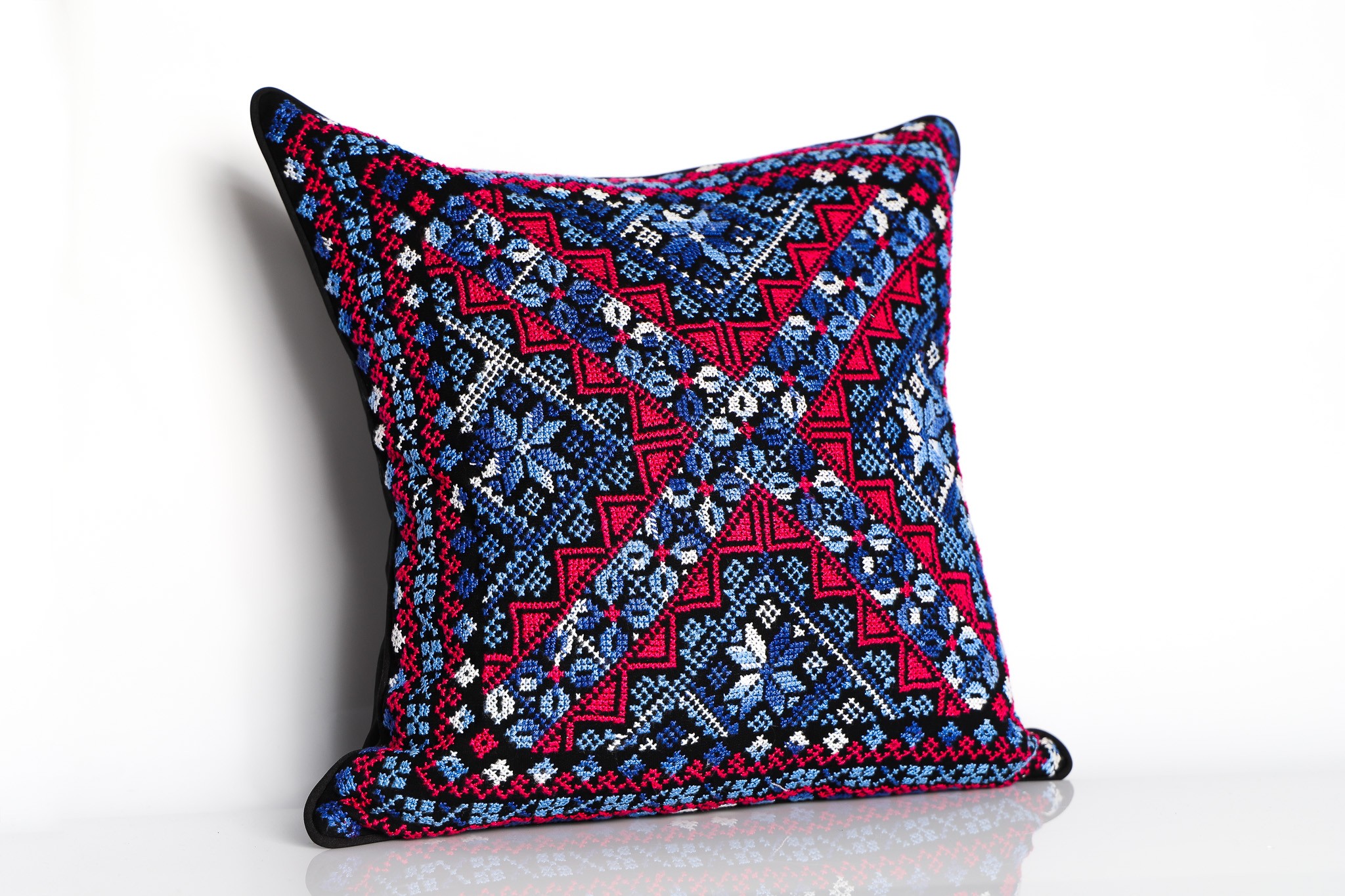 Embroidered Throw Pillow - Handcrafted Decorative Square Cushion
