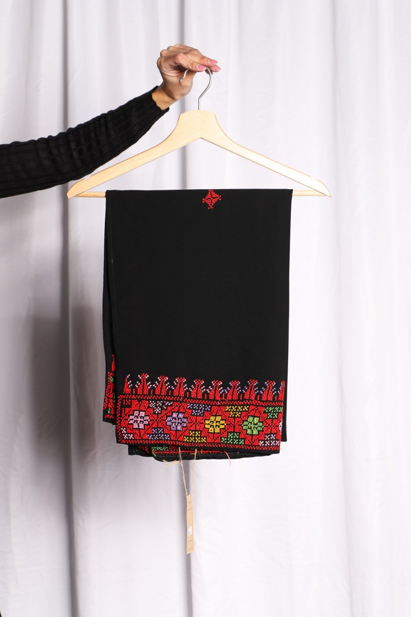 Hand-Embroidered Palestinian Shawl with Colorful Floral Motifs