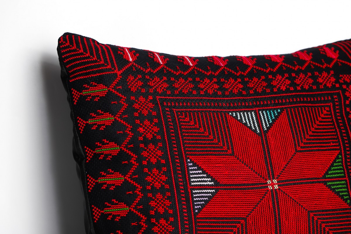 Traditional Hand-Embroidered Square Pillow - Unique Accent Cushion