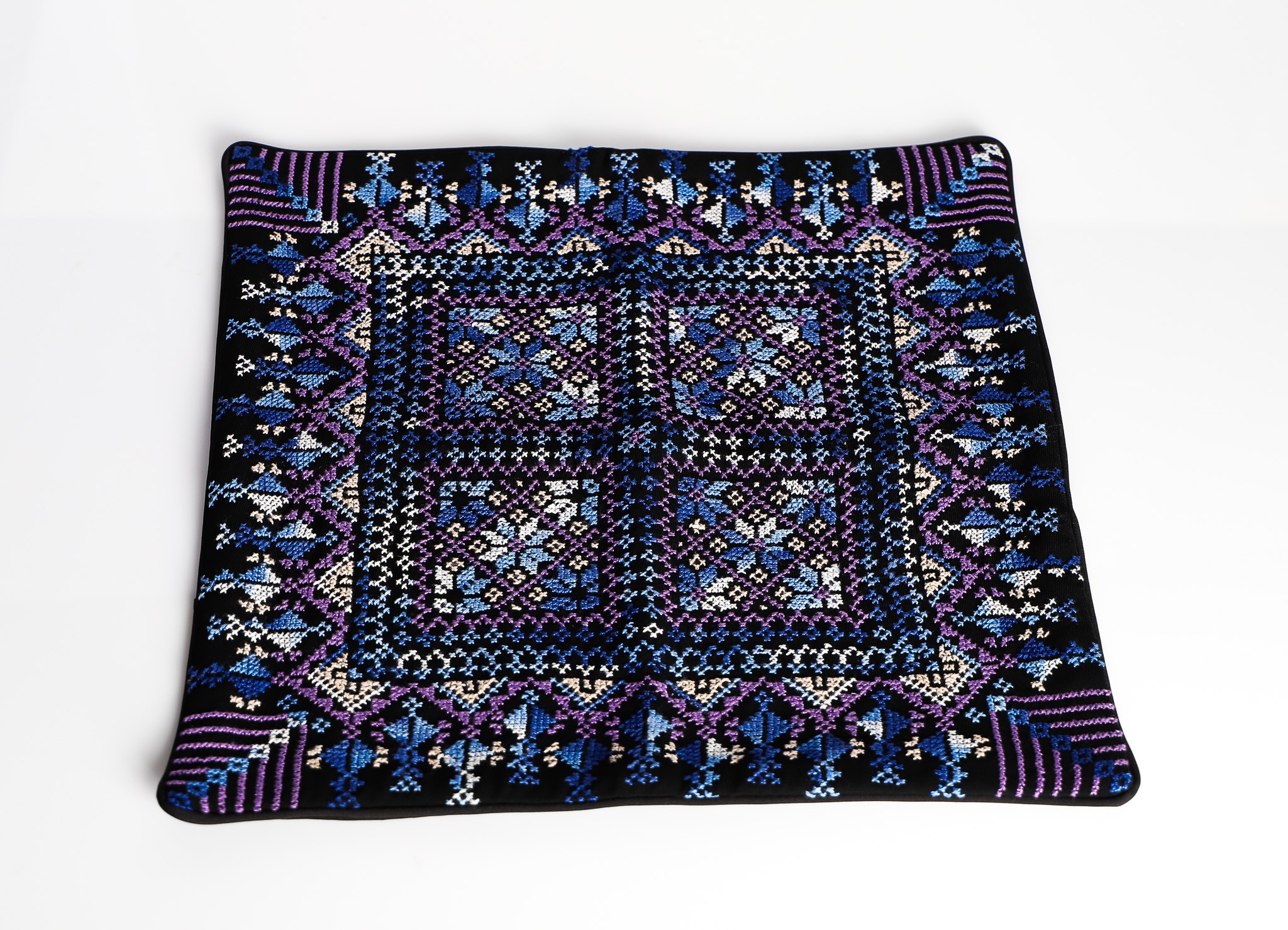 Hebron Night Sky – Hand-Embroidered Palestinian Tatreez Pillow