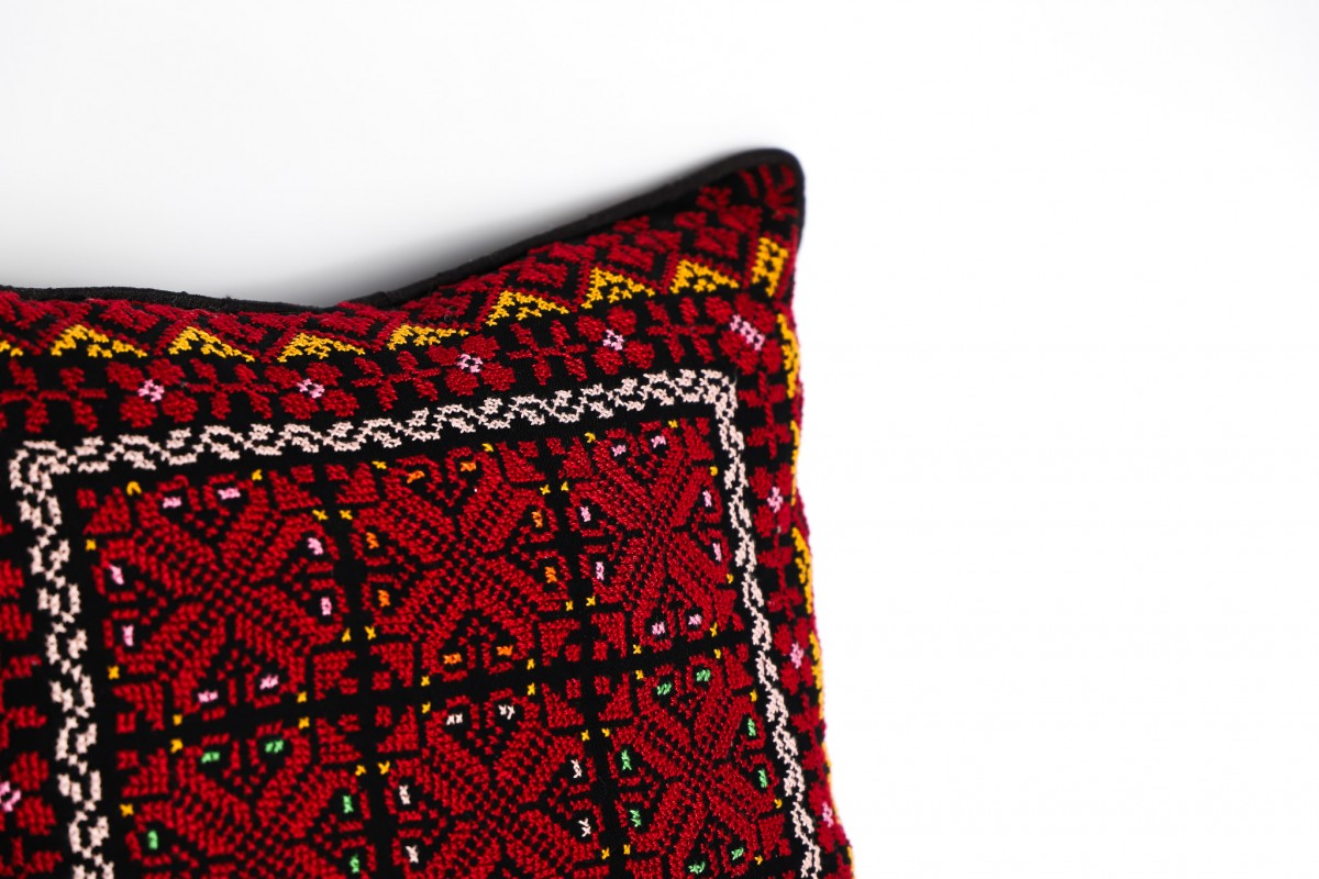 Handmade Embroidered Square Pillow - Authentic Decorative Cushion