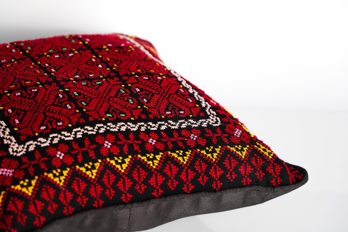 Handmade Embroidered Square Pillow - Authentic Decorative Cushion