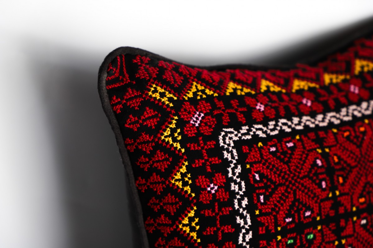 Handmade Embroidered Square Pillow - Authentic Decorative Cushion