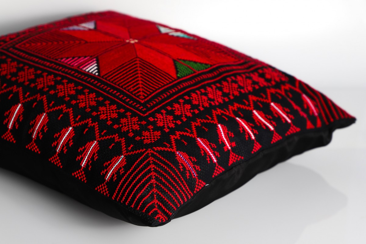 Traditional Hand-Embroidered Square Pillow - Unique Accent Cushion