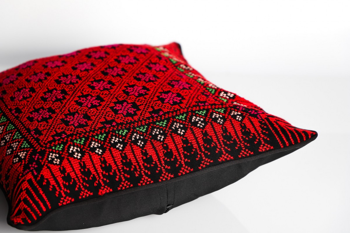 Hand embroidered square pillow