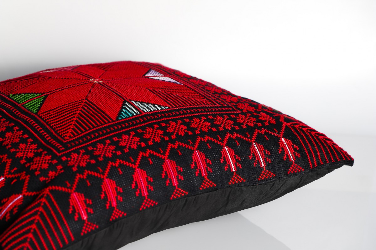 Traditional Hand-Embroidered Square Pillow - Unique Accent Cushion