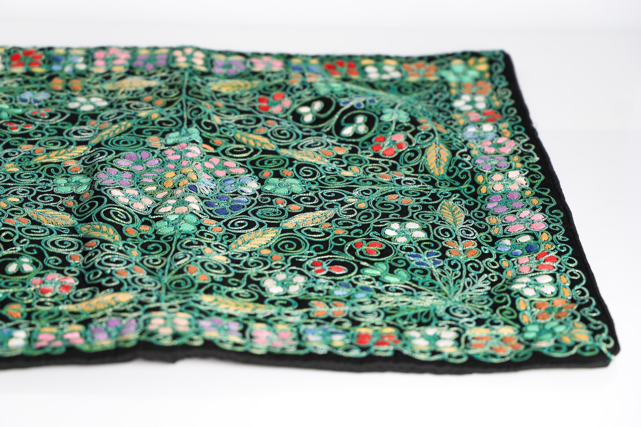 Handcrafted Embroidered Square Pillow - Vintage Home Decor Cushion