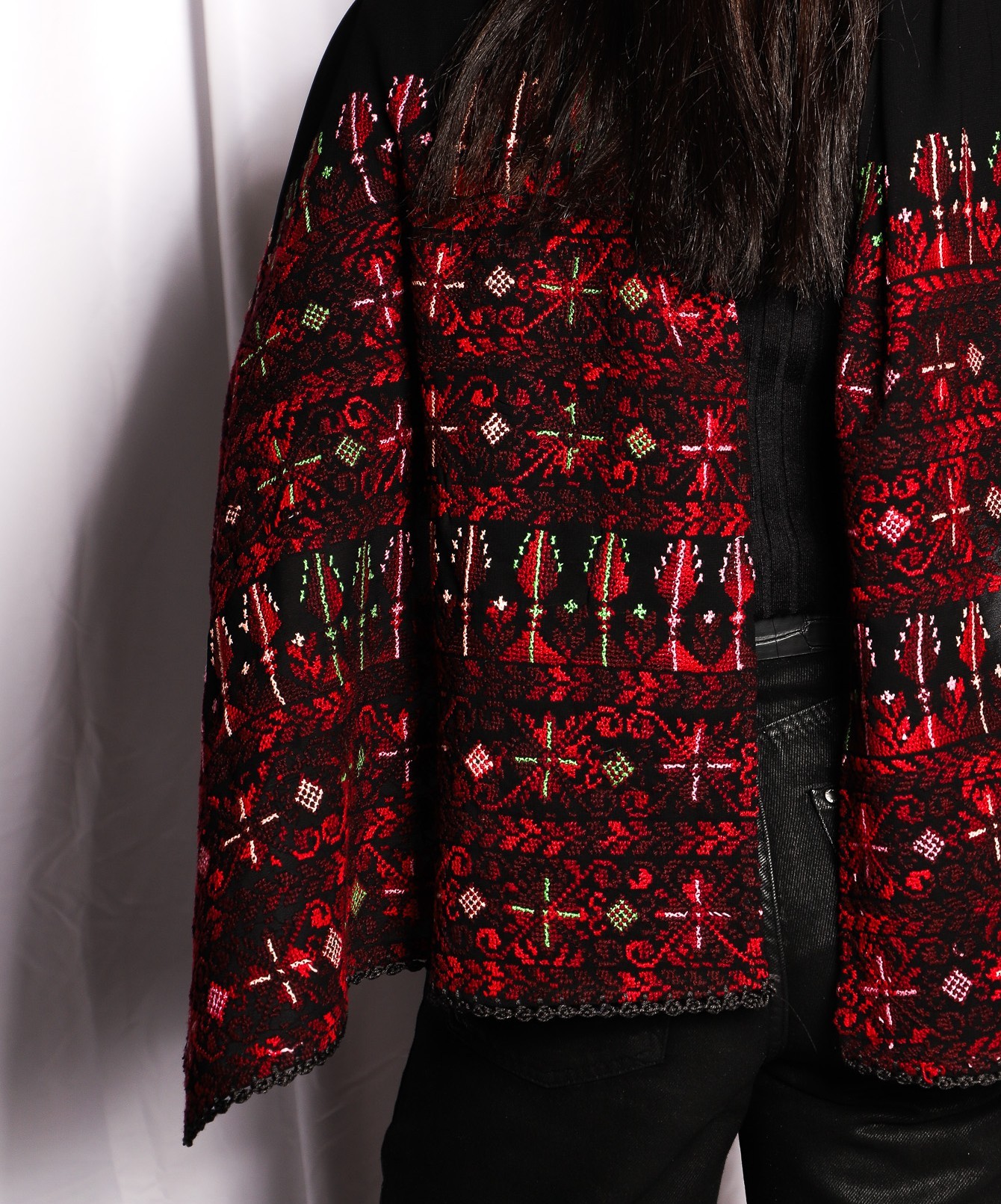 Hand-Embroidered Palestinian Shawl in Deep Red – Bold Heritage Elegance