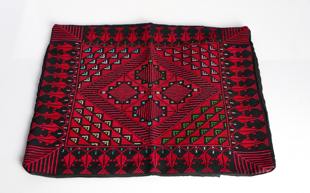 Hand-Stitched Embroidered Square Pillow - Luxurious Home Decoration