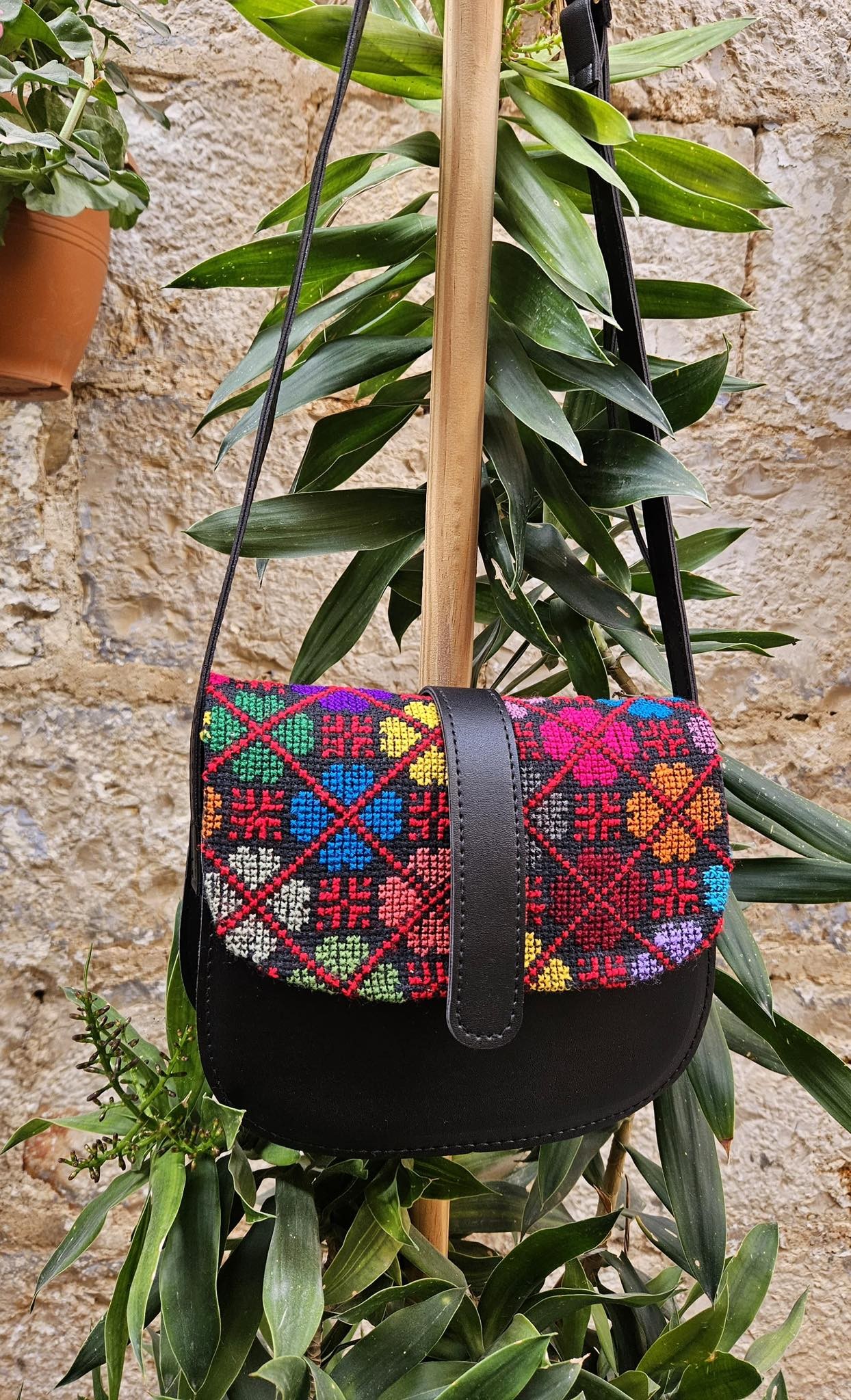 Colorful Hand-Embroidered Crossbody Bag with Palestinian Floral Motifs – Joy in Every Stitch