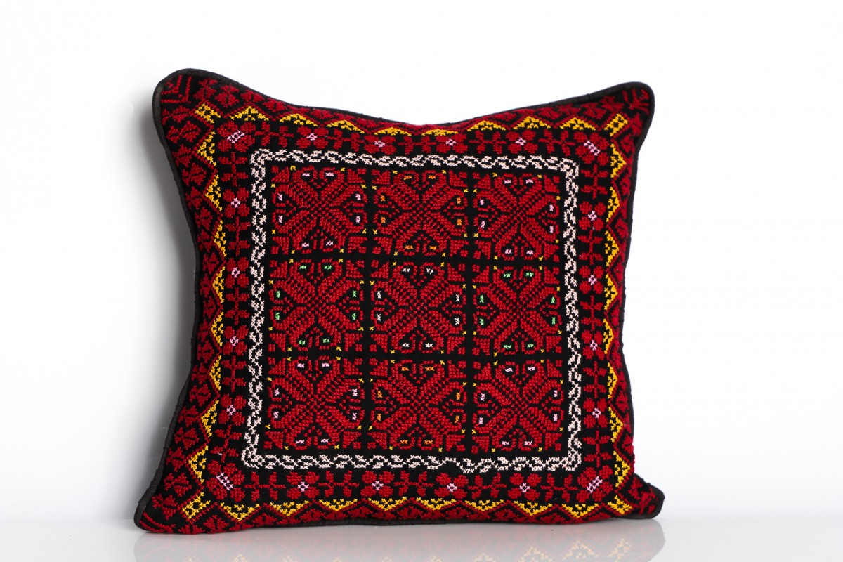 Handmade Embroidered Square Pillow - Authentic Decorative Cushion