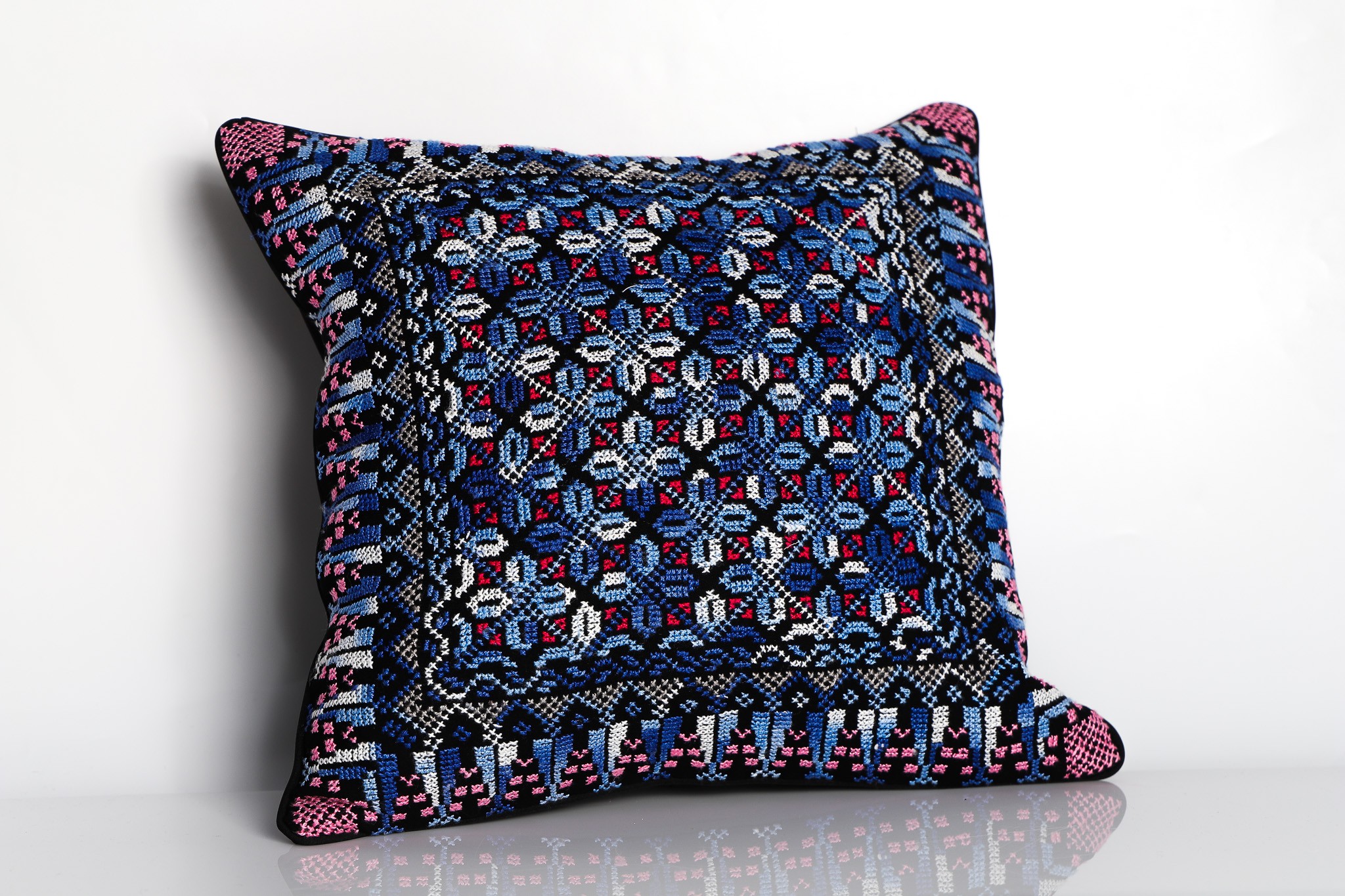 Hand-Stitched Embroidered Square Pillow - Cultural Decorative Cushion