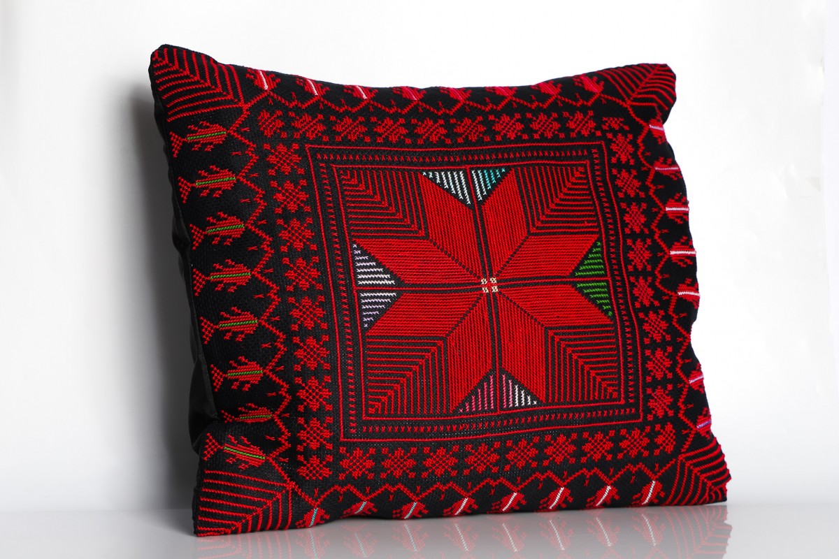 Traditional Hand-Embroidered Square Pillow - Unique Accent Cushion