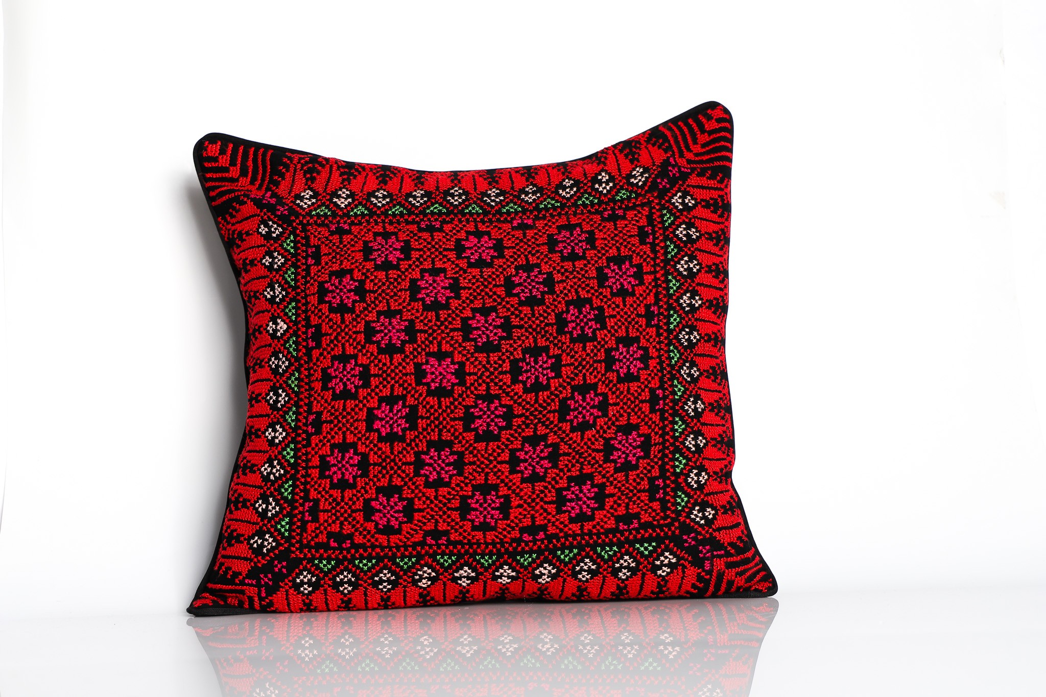 Hand embroidered square pillow