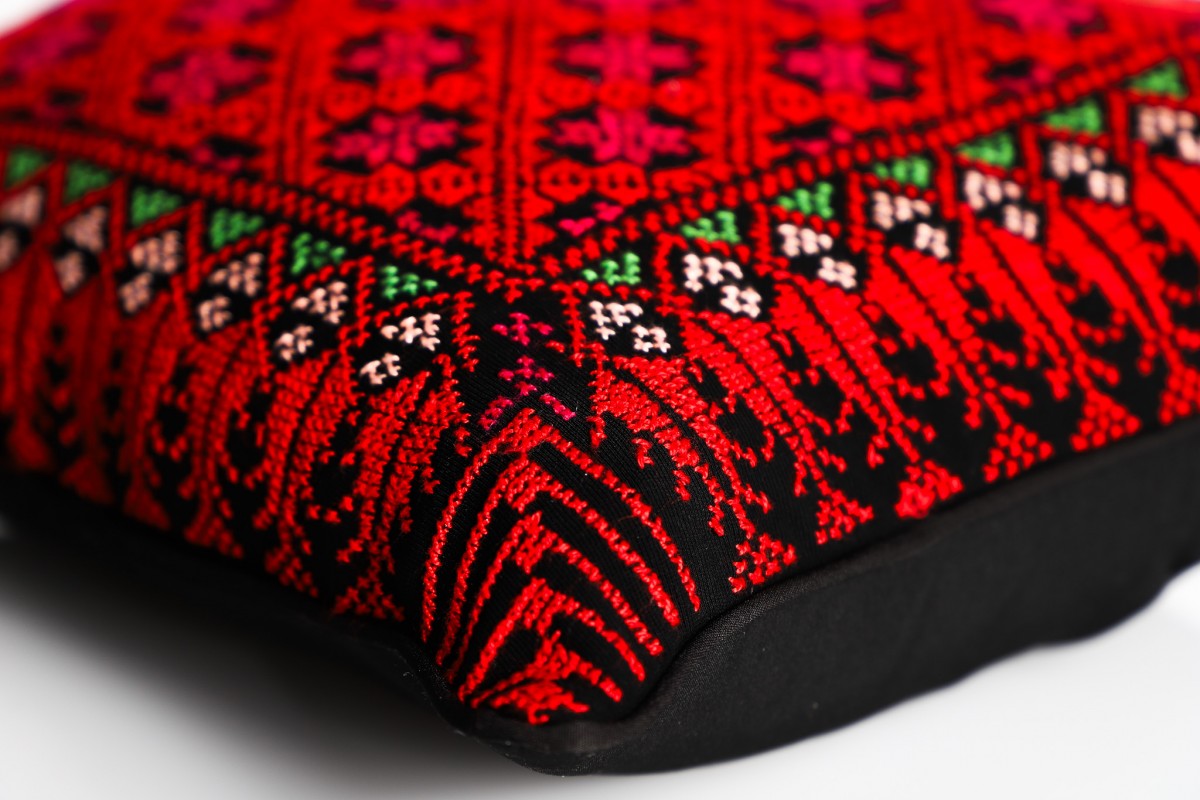 Hand embroidered square pillow