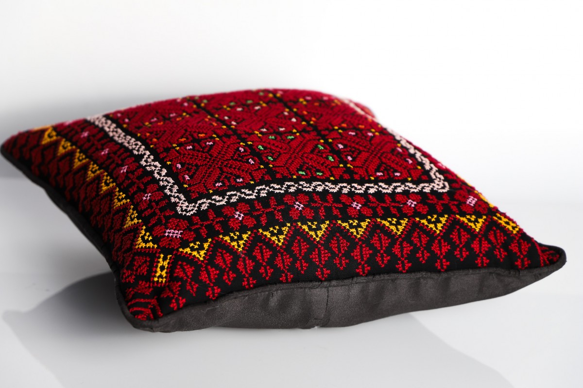 Handmade Embroidered Square Pillow - Authentic Decorative Cushion