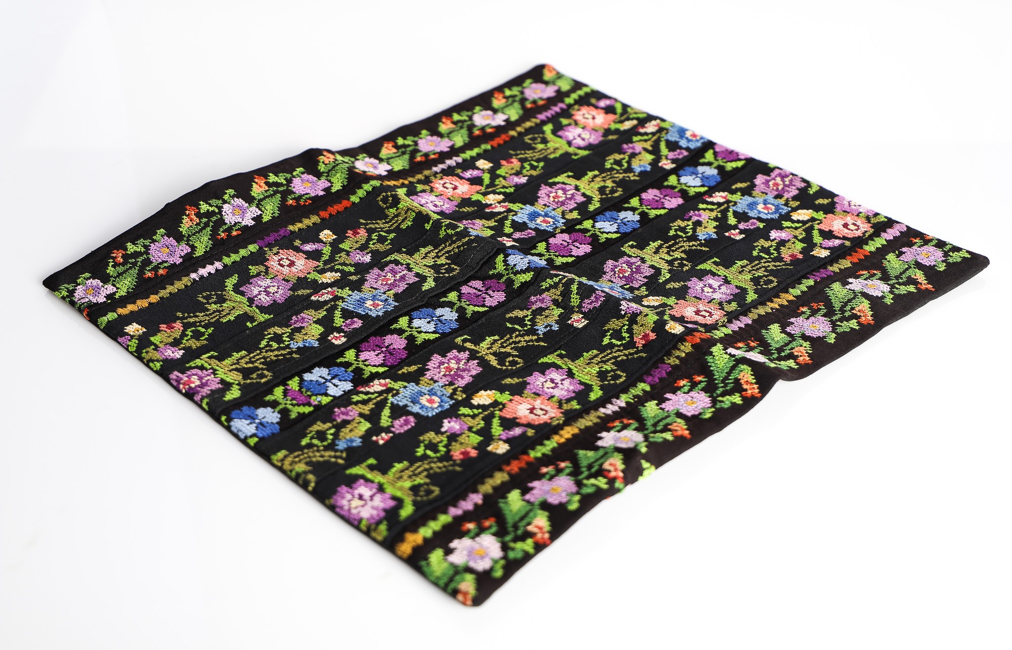 Unique Handcrafted Floral Embroidery Pillow - Square Accent Cushion