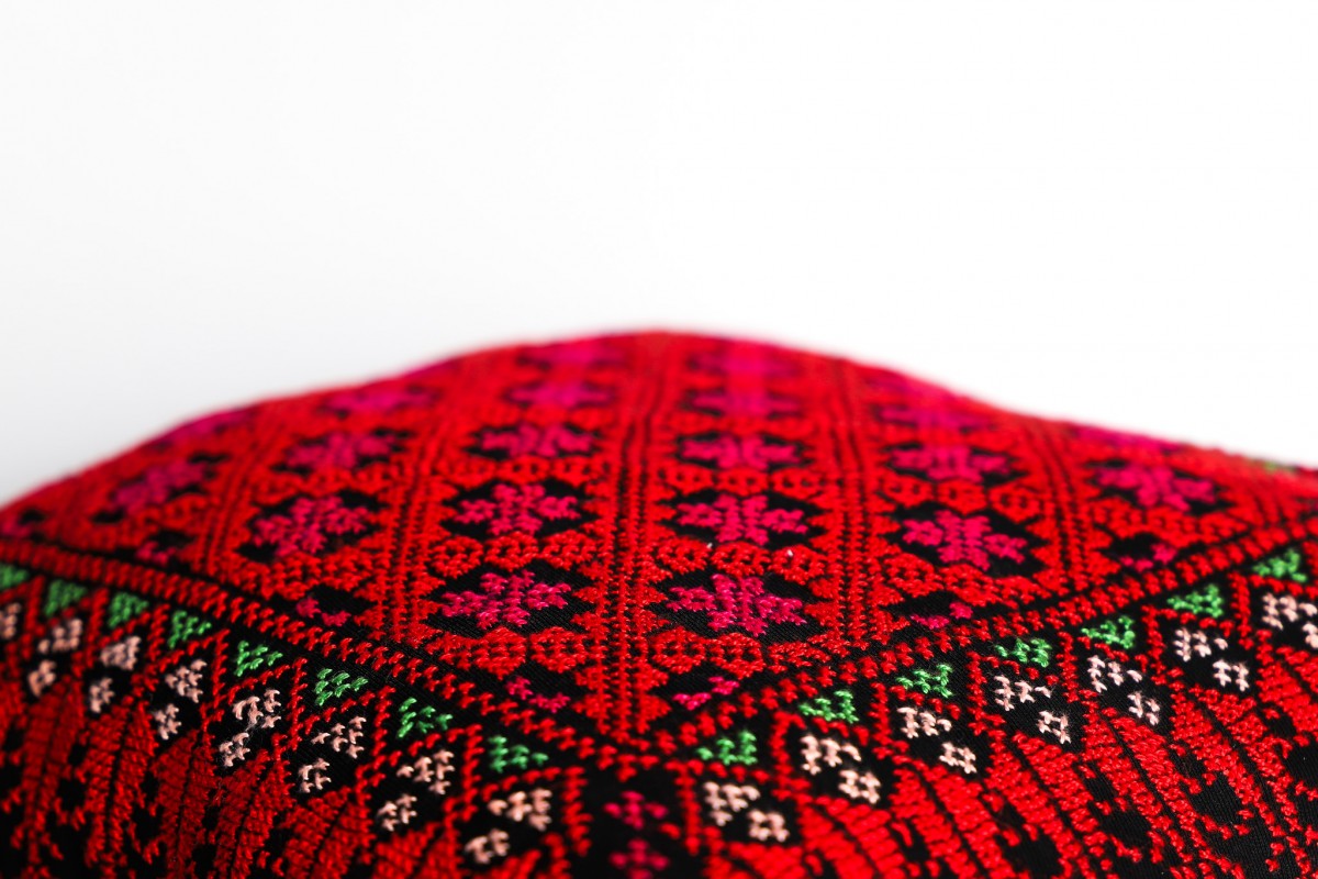 Hand embroidered square pillow