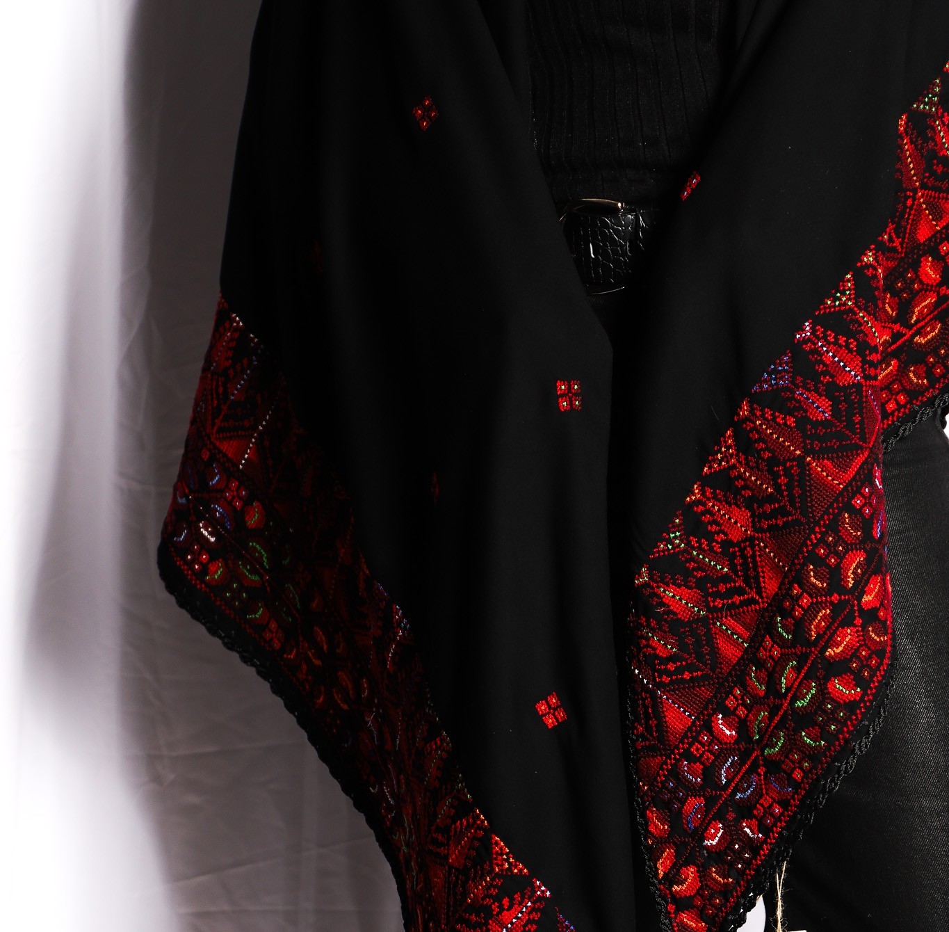Classic Red & Black Hand-Embroidered Shawl