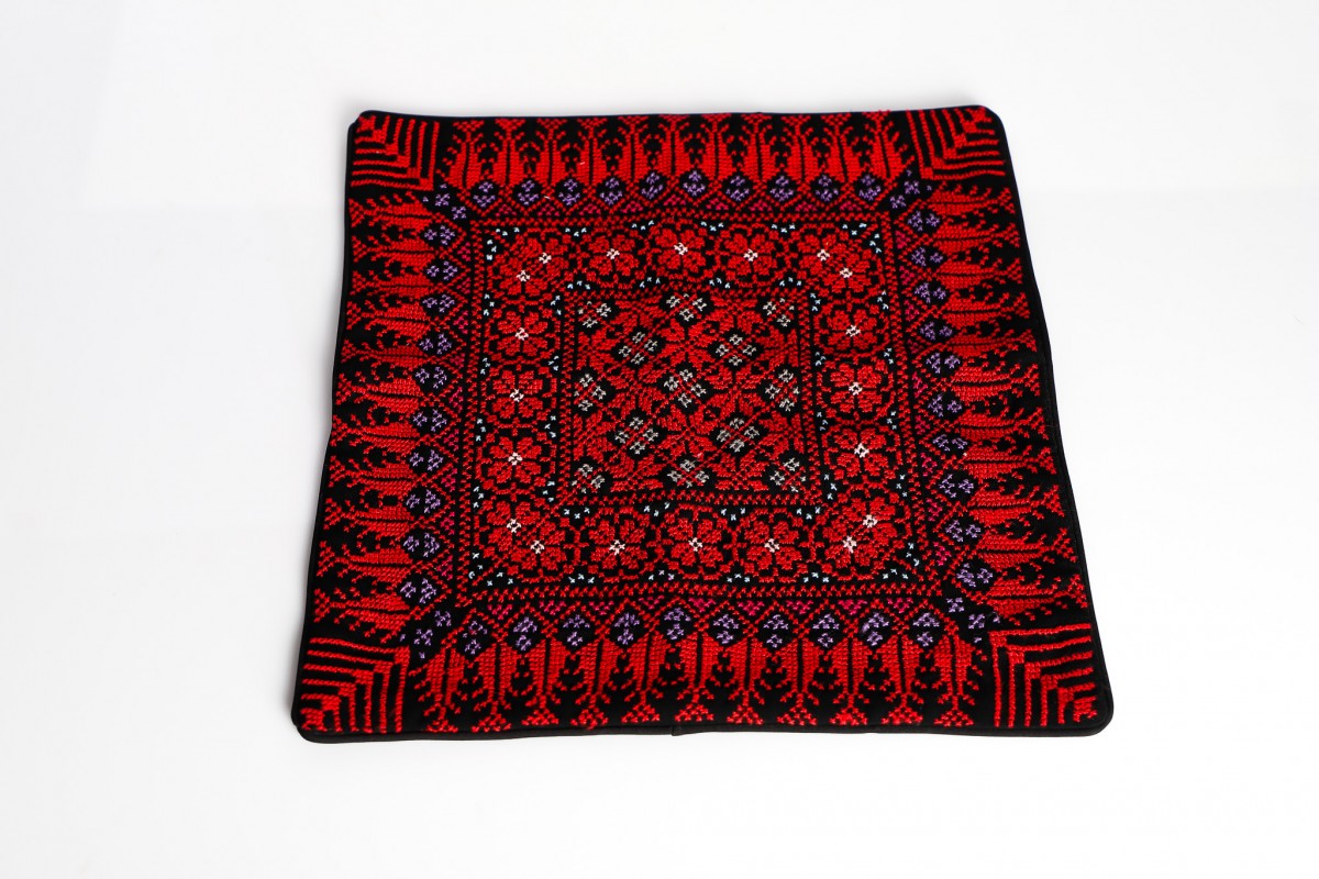 Authentic Hand-Embroidered Square Pillow - Beautiful Decorative Cushion